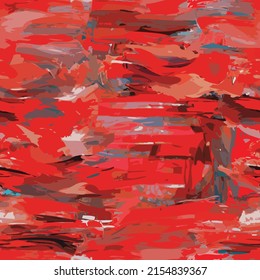 Artistic abstract seamless pattern. Creative background. Red colors patches of irregular shape. Psychedelic grunge background for decoration. Dynamic brush strokes. Warm colors. Vector illustration. 