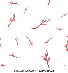 Artistic abstract seamless pattern with twigs in red color. Vector. For your design.