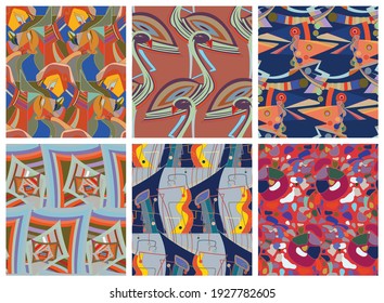 Artistic abstract seamless vector pattern set in graffiti wall style. Cubism art design elements. Modern mystic natural spiritual idea. Futuristic geometry in hand drawing line.