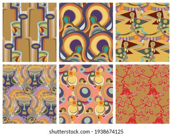 Artistic abstract seamless vector pattern set in graffiti wall style. Cubism art design elements. Modern mystic natural spiritual idea. Futuristic geometry in hand drawing line.