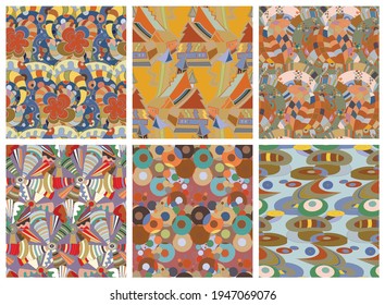 Artistic abstract seamless vector pattern set in graffiti wall style. Cubism art design elements. Modern mystic natural spiritual idea. Futuristic geometry in hand drawing line.