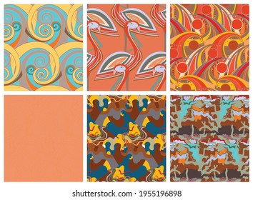 Artistic abstract seamless vector pattern set in graffiti wall style. Cubism art design elements. Modern mystic natural spiritual idea. Futuristic geometry in hand drawing line.