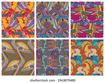 Artistic abstract seamless vector pattern set in graffiti wall style. Cubism art design elements. Modern mystic natural spiritual idea. Futuristic geometry in hand drawing line.