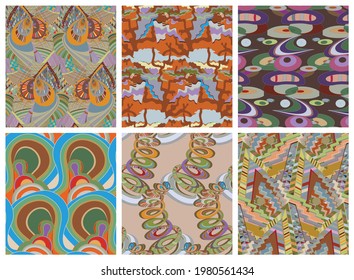 Artistic abstract seamless vector pattern set in graffiti wall style. Cubism art design elements. Modern mystic natural spiritual idea. Futuristic geometry in hand drawing line.