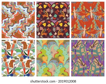 Artistic abstract seamless vector pattern set in graffiti wall style. Cubism art design elements. Modern mystic natural spiritual idea. Futuristic geometry in hand drawing line.