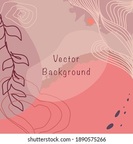 Artistic abstract square template for fashion,  cards, invitation prints, etc. Modern universal abstract background and frame design. Pastel coral, beige, pink, trendy colors. Vector illustration.