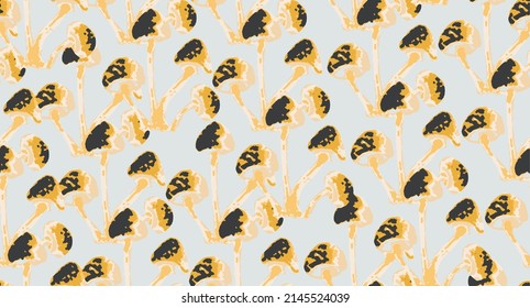 Artistic abstract texture mushrooms seamless pattern. Hand Illustration for creating fabrics, wallpapers, wrapping, , textile, scrapbooking backgroundTrendy print. Fashion  Isolated on grey vector 