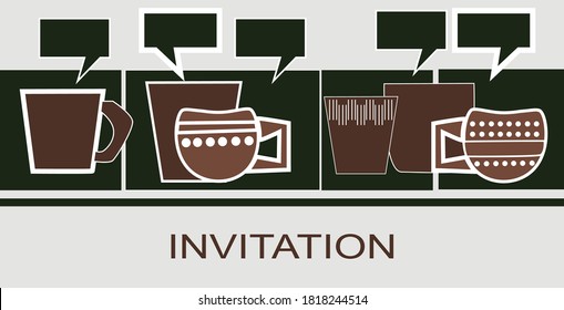 Ilustración artística abstracta vectorial de vasos decorativos para reuniones de invitación de negocios propósito de charla. El té o el café invitan. 