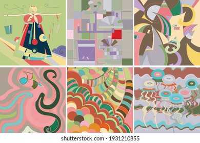 Vector artístico abstracto. Afiche con lujosas formas curvadas al estilo de la pared de graffiti. Elementos de diseño de arte cubista. Idea espiritual mística moderna y natural. Geometría futurista en línea de dibujo a mano.