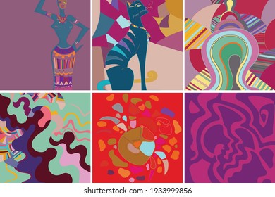 Artistic abstract vector. Poster with fancy curved shapes in graffiti wall style. Cubism art design elements. Modern mystic natural spiritual idea. Futuristic geometry in hand drawing line.