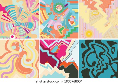 Künstlerische abstrakte Vektorgrafik. Poster mit gepflegten Formen im Graffiti-Stil. Cubism Kunst Design Elemente. Moderne mystische natürliche spirituelle Idee. Futuristische Geometrie in Handzeichnung.