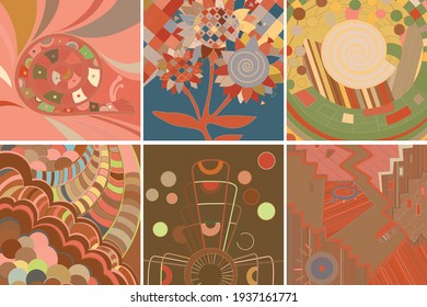 Artistic abstract vector. Poster with fancy curved shapes in graffiti wall style. Cubism art design elements. Modern mystic natural spiritual idea. Futuristic geometry in hand drawing line.
