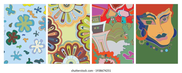 Artistic abstract vector. Poster with fancy curved shapes in graffiti wall style. Cubism art design elements. Modern mystic natural spiritual idea. Futuristic geometry in hand drawing line.