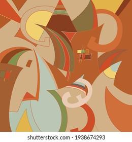 Artistic abstract vector. Poster with fancy curved shapes in graffiti wall style. Cubism art design elements. Modern mystic natural spiritual idea. Futuristic geometry in hand drawing line.