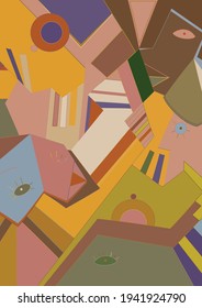 Artistic abstract vector. Poster with fancy curved shapes in graffiti wall style. Cubism art design elements. Modern mystic natural spiritual idea. Futuristic geometry in hand drawing line.