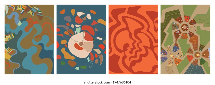 Artistic abstract vector. Poster with fancy curved shapes in graffiti wall style. Cubism art design elements. Modern mystic natural spiritual idea. Futuristic geometry in hand drawing line.