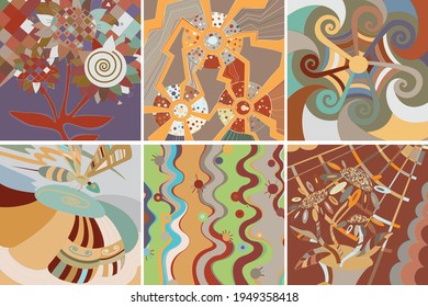 Artistic abstract vector. Poster with fancy curved shapes in graffiti wall style. Cubism art design elements. Modern mystic natural spiritual idea. Futuristic geometry in hand drawing line.