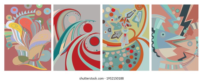 Vector artístico abstracto. Afiche con lujosas formas curvadas al estilo de la pared de graffiti. Elementos de diseño de arte cubista. Idea espiritual mística moderna y natural. Geometría futurista en línea de dibujo a mano.