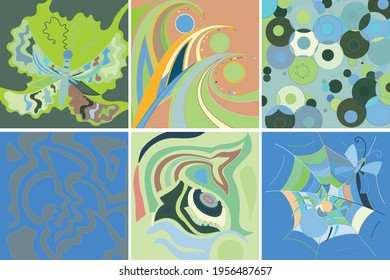 Artistic abstract vector. Poster with fancy curved shapes in graffiti wall style. Cubism art design elements. Modern mystic natural spiritual idea. Futuristic geometry in hand drawing line.