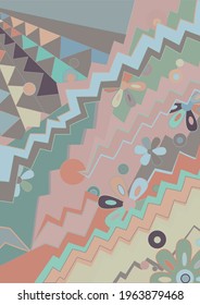 Artistic abstract vector. Poster with fancy curved shapes in graffiti wall style. Cubism art design elements. Modern mystic natural spiritual idea. Futuristic geometry in hand drawing line.