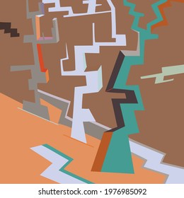 Artistic abstract vector. Poster with fancy curved shapes in graffiti wall style. Cubism art design elements. Modern mystic natural spiritual idea. Futuristic geometry in hand drawing line.