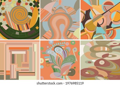 Artistic abstract vector. Poster with fancy curved shapes in graffiti wall style. Cubism art design elements. Modern mystic natural spiritual idea. Futuristic geometry in hand drawing line.