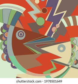 Artistic abstract vector. Poster with fancy curved shapes in graffiti wall style. Cubism art design elements. Modern mystic natural spiritual idea. Futuristic geometry in hand drawing line.
