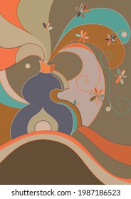 Artistic abstract vector. Poster with fancy curved shapes in graffiti wall style. Cubism art design elements. Modern mystic natural spiritual idea. Futuristic geometry in hand drawing line.