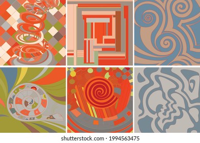 Artistic abstract vector. Poster with fancy curved shapes in graffiti wall style. Cubism art design elements. Modern mystic natural spiritual idea. Futuristic geometry in hand drawing line.