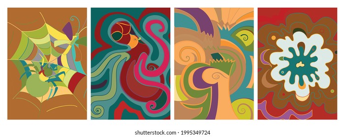 Vector artístico abstracto. Afiche con lujosas formas curvadas al estilo de la pared de graffiti. Elementos de diseño de arte cubista. Idea espiritual mística moderna y natural. Geometría futurista en línea de dibujo a mano.