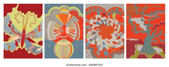 Vector artístico abstracto. Afiche con lujosas formas curvadas al estilo de la pared de graffiti. Elementos de diseño de arte cubista. Idea espiritual mística moderna y natural. Geometría futurista en línea de dibujo a mano.