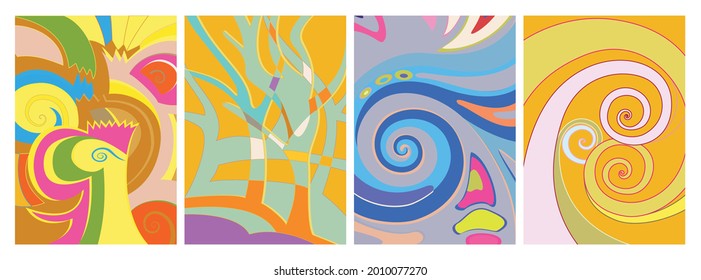 Artistic abstract vector. Poster with fancy curved shapes in graffiti wall style. Cubism art design elements. Modern mystic natural spiritual idea. Futuristic geometry in hand drawing line.