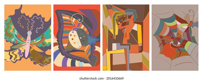 Vector artístico abstracto. Afiche con lujosas formas curvadas al estilo de la pared de graffiti. Elementos de diseño de arte cubista. Idea espiritual mística moderna y natural. Geometría futurista en línea de dibujo a mano.