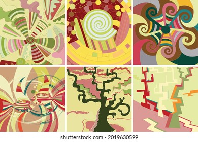 Vector artístico abstracto. Afiche con lujosas formas curvadas al estilo de la pared de graffiti. Elementos de diseño de arte cubista. Idea espiritual mística moderna y natural. Geometría futurista en línea de dibujo a mano.