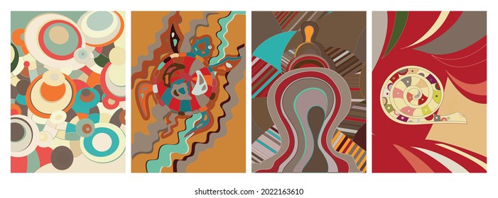 Artistic abstract vector. Poster with fancy curved shapes in graffiti wall style. Cubism art design elements. Modern mystic natural spiritual idea. Futuristic geometry in hand drawing line.