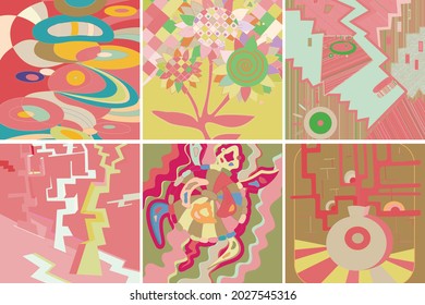 Vector artístico abstracto. Afiche con lujosas formas curvadas al estilo de la pared de graffiti. Elementos de diseño de arte cubista. Idea espiritual mística moderna y natural. Geometría futurista en línea de dibujo a mano.