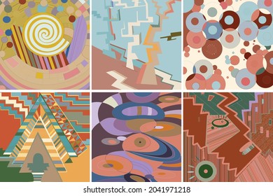 Artistic abstract vector. Poster with fancy curved shapes in graffiti wall style. Cubism art design elements. Modern mystic natural spiritual idea. Futuristic geometry in hand drawing line.