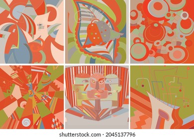Vector artístico abstracto. Afiche con lujosas formas curvadas al estilo de la pared de graffiti. Elementos de diseño de arte cubista. Idea espiritual mística moderna y natural. Geometría futurista en línea de dibujo a mano.