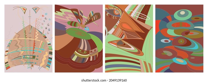 Vector artístico abstracto. Afiche con lujosas formas curvadas al estilo de la pared de graffiti. Elementos de diseño de arte cubista. Idea espiritual mística moderna y natural. Geometría futurista en línea de dibujo a mano.