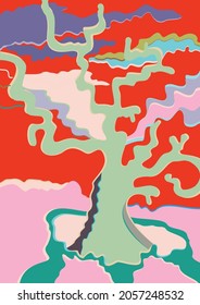 Artistic abstract vector. Poster with fancy curved shapes in graffiti wall style. Cubism art design elements. Modern mystic natural spiritual idea. Futuristic geometry in hand drawing line.