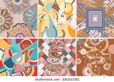 Artistic abstract vector. Poster with fancy curved shapes in graffiti wall style. Cubism art design elements. Modern mystic natural spiritual idea. Futuristic geometry in hand drawing line.