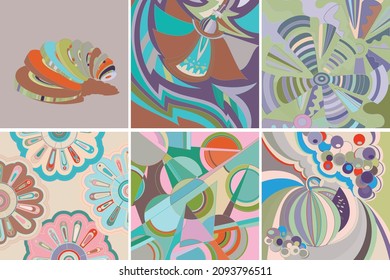 Künstlerische abstrakte Vektorgrafik. Poster mit gepflegten Formen im Graffiti-Stil. Cubism Kunst Design Elemente. Moderne mystische natürliche spirituelle Idee. Futuristische Geometrie in Handzeichnung.