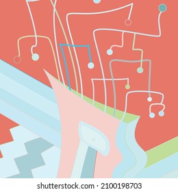 Artistic abstract vector. Poster with fancy curved shapes in graffiti wall style. Cubism art design elements. Modern mystic natural spiritual idea. Futuristic geometry in hand drawing line.