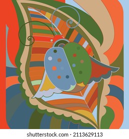 Artistic abstract vector. Poster with fancy curved shapes in graffiti wall style. Cubism art design elements. Modern mystic natural spiritual idea. Futuristic geometry in hand drawing line.
