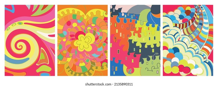 Artistic abstract vector. Poster with fancy curved shapes in graffiti wall style. Cubism art design elements. Modern mystic natural spiritual idea. Futuristic geometry in hand drawing line.
