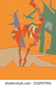 Artistic abstract vector. Poster with fancy curved shapes in graffiti wall style. Cubism art design elements. Modern mystic natural spiritual idea. Futuristic geometry in hand drawing line.