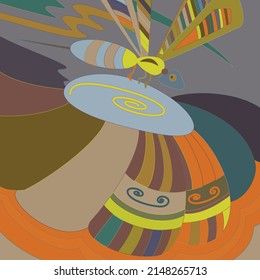 Artistic abstract vector. Poster with fancy curved shapes in graffiti wall style. Cubism art design elements. Modern mystic natural spiritual idea. Futuristic geometry in hand drawing line.