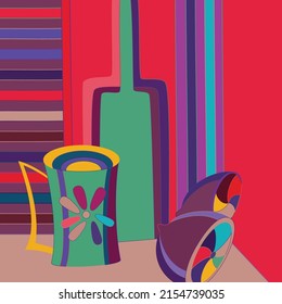 Artistic abstract vector. Poster with fancy curved shapes in graffiti wall style. Cubism art design elements. Modern mystic natural spiritual idea. Futuristic geometry in hand drawing line.