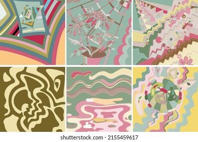 Artistic abstract vector. Poster with fancy curved shapes in graffiti wall style. Cubism art design elements. Modern mystic natural spiritual idea. Futuristic geometry in hand drawing line.