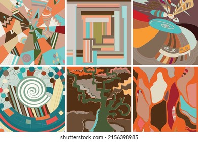 Vector artístico abstracto. Afiche con lujosas formas curvadas al estilo de la pared de graffiti. Elementos de diseño de arte cubista. Idea espiritual mística moderna y natural. Geometría futurista en línea de dibujo a mano.